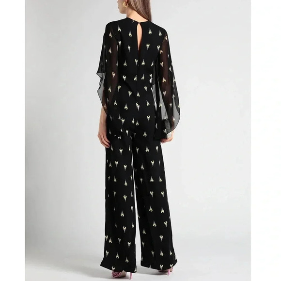 TRUSSARDI JEANS “1987” Heart-Flame Wide-Leg Jumpsuit | Sheer Cape Sleeves - Picture 3 of 14